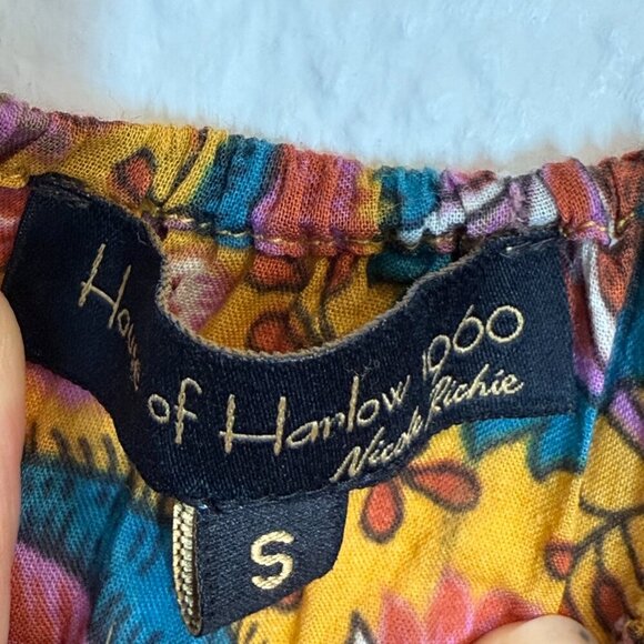 House of Harlow Floral Maxi Dress Mustard Back Open Tie Back Boho - Picture 7 of 9